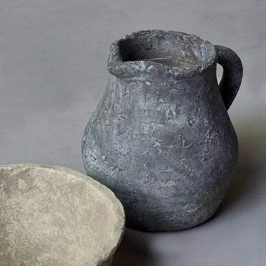 Textured Cement Vase In Deep Grey